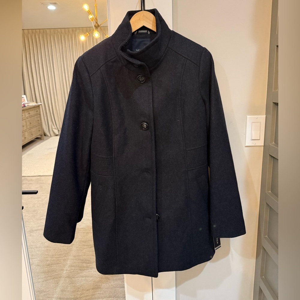 Nautica Women’s Charcoal Stand Collar Peacoat Size L NWT